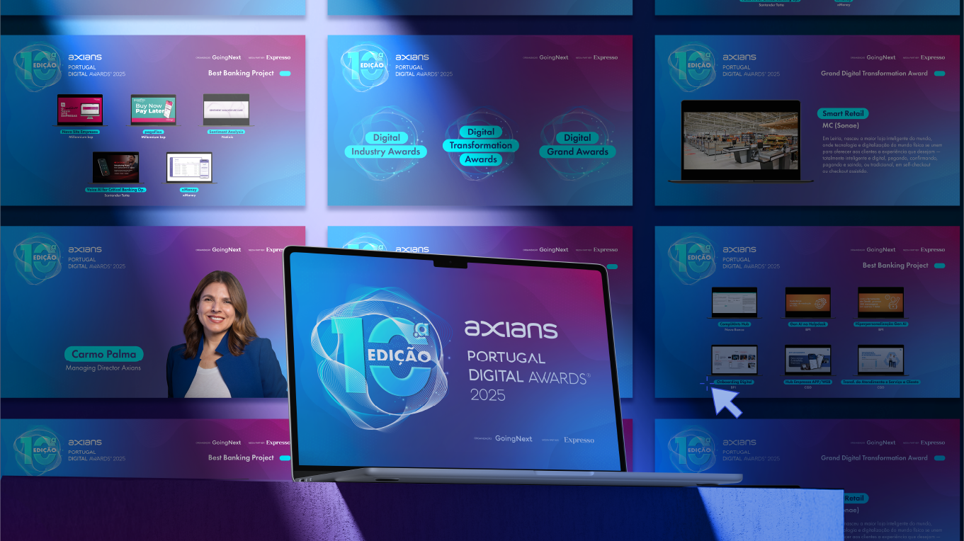 Slides com design gráfico do evento aplicados em LED wall durante cerimónia de prémios