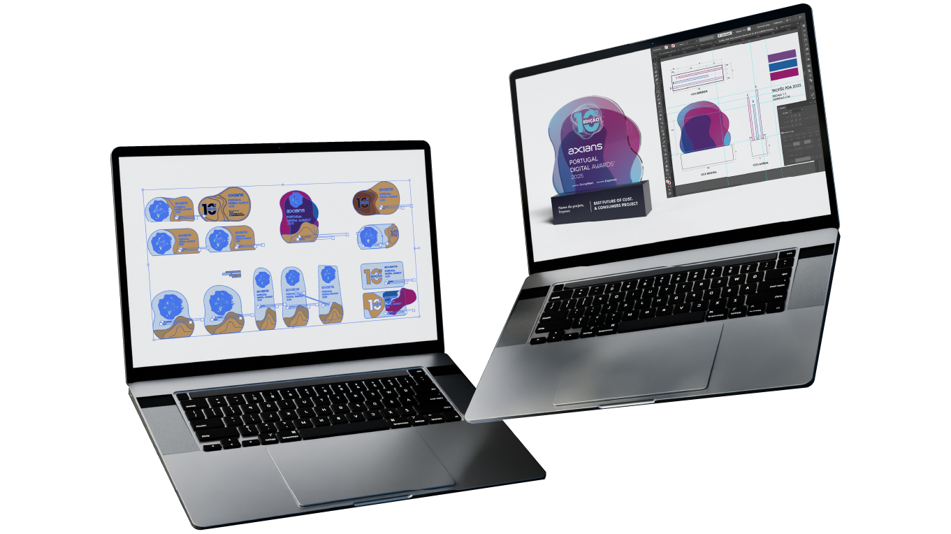 Processo de design e desenvolvimento de troféu personalizado, desde o desenho técnico ao ficheiro de produção e render 3D.